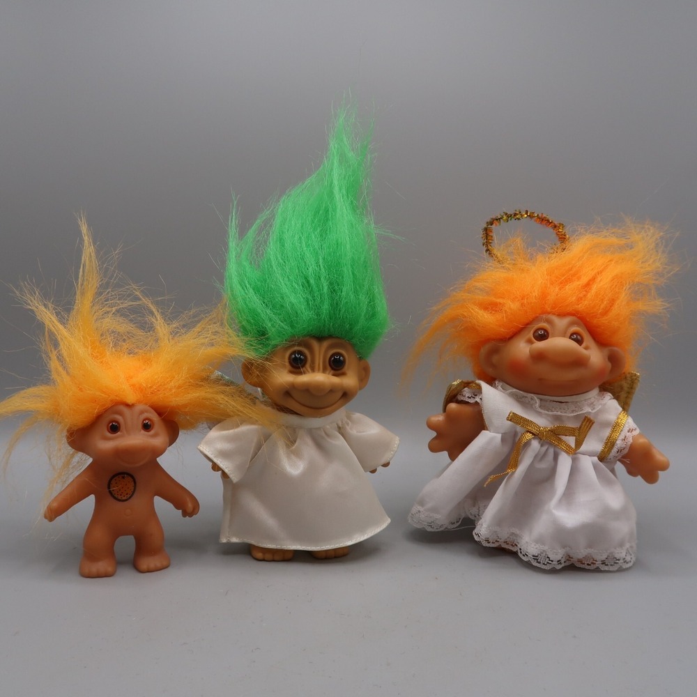 Vintage 1986 DAM Russ Troll Doll Figure 5" Orange green Hair lot of 3
